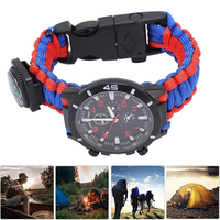Montre-bracelet tressée multifonctionnelle en paracorde à sept cœurs Montre étanche à boussole Sifflet d'extérieur pour hommes avec allume-feu en silex