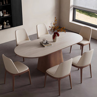 Noordse massief houten eettafel met travertijnblad, ovale eettafel, luxe eettafelset, aanpasbaar voor restaurants en kleine appartementen