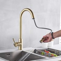 Robinet de cuisine commercial haut de gamme SUS304 en acier inoxydable brossé or pulvérisateur déroulant robinet d'eau chaude rotatif à 360 °