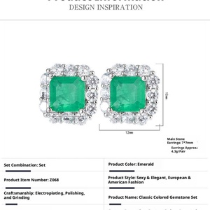 Fashion Jewelry Eco-friendly Copper Silver Plated Square Bezel Green Zircon Geometric Halo <b>Stud</b> Earrings for Women - Product Image 2