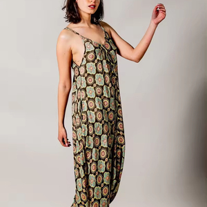 2026 Latest Cotton <b>Jumpsuit</b> Ladies Breathable Washable Tie-Dye Design Natural Waistline <b>Pockets</b> One Plus Size Summer Vacation - Product Image 1