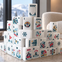 Jeu de Mahjong Américain de Luxe avec Tuiles de Noël, Thème Hiver Ski et Ours Polaire, Gravé sur Mesure, pour Soirée de Jeu, Fête en Cabane et Cadeau