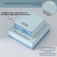 Boîte de rangement bleue pour bijoux avec couvercle, doublure en éponge, tiroir à empreintes pour emballage de boucles d'oreilles et colliers