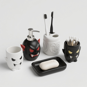 Distributeur <span class=keywords><strong>de</strong></span> liquide chasseur <span class=keywords><strong>de</strong></span> démons gothique - Céramique peinte à la main en 3D pour huile/savon, vaisselle sur le thème sombre personnalisée et décoration <span class=keywords><strong>de</strong></span> bar fonctionnelle - Product Image 2