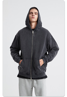 Hoodie Zip Up Stone Wash dengan Sablon, Bahan Katun French Terry, Seri High Street, Hoodie Oversize dengan Efek Cuci Usang