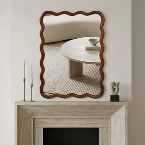 Black Walnut Color 30x40 Wavy <b>Rectangle</b> Solid Wood Frame <b>Mirror</b> <b>For</b> Bedroom Bathroom Living Room Entryway - Product Image 3