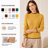 Suéter de Punto Acanalado con Cuello Redondo para Mujer, con Ribete en Contraste y Manga Larga, Estilo Casual para Diario