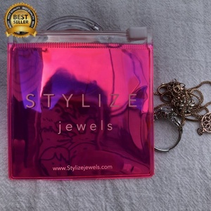 <b>Small</b> square 8x8cm Pvc Holographic Plastic Zipper <b>Bag</b> with <b>White</b> logo for Jewels Jewelry Packaging Pouch - Product Image 5