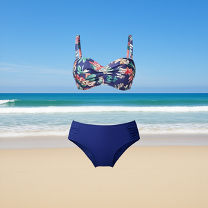 Set bikini HDJ Plus Size con stampa floreale, costume da bagno push-up a vita alta, costume da bagno da donna in 2 pezzi, blu floreale - Product Image 2