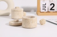 Bougeoir en travertin beige naturel personnalisé certifié BSCI, pot en pierre de marbre sur mesure, adapté à la décoration intérieure