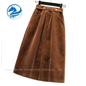 corduroy pleated long skirt women