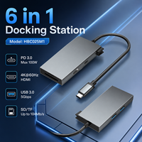 Station d'accueil USB-C 6-en-1 avec HDMI 4K+60Hz, PD 100W, 2x USB3.0 5Gbps, lecteur de cartes SD/TF 3.0, coque en aluminium