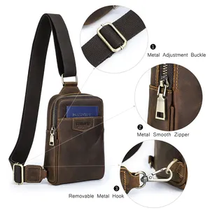 Contact's Custom Cowhide Leather Men Small Shoulder Crossbody Chest Phone Bags Side Sling Bags For 6.7 Inch Phone