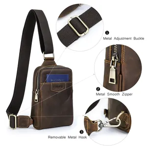 Liên hệ với của tùy chỉnh da bò da người đàn ông Nhỏ Vai Crossbody ngực Túi điện thoại Side Sling túi cho 6.7 inch điện thoại