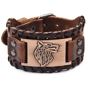 Pulseira de couro masculina, pulseira de couro da moda de lobo, north viking