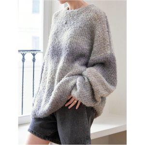 Pull tricoté surdimensionné vintage personnalisé pour femme, col rond, manches longues, anti-boulochage, chaud, pour l'hiver - Product Image 2