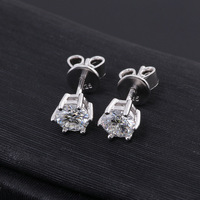Boucles d'oreilles clous en argent S925 avec moissanite, personnalisées, tendance, serties de diamants à six griffes, forme cercle, bijoux d'oreille pour femme en or K