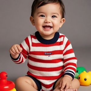 Gemütliche Kinder-Sweaterkleider für Jungen und Mädchen aus 240g Stoff, Hochelastische 4-Wege-Stretch-Bodysuits, Umweltfreundliches Garn, Gefärbte Streifen, <span class=keywords><strong>2</strong></span>*<span class=keywords><strong>2</strong></span> Baumwolle - Product Image 1