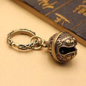 Portachiavi con Campana in Ottone Portafortuna Stile Feng Shui Cinese, Monete d'Oro, Monete dei Cinque Imperatori Retrò, Cordino per Telefono, Campane Taotie, Regali - Product Image 3