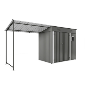 Abri métallique 4x12FT à pignon incliné, combinaison pergola à côtés ouverts en acier galvanisé, pour rangement extérieur, jardin et cour arrière - Product Image 2