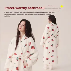 H-187 Bata de Dormir de Invierno en Stock con Hermoso Estampado Floral, Albornoz de Forro Polar <span class=keywords><strong>Coral</strong></span> para Hombre y Mujer, Pijama Grueso para Parejas - Product Image 2