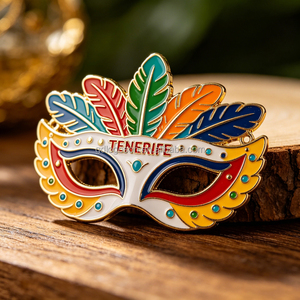 Imán de Metal Esmaltado Personalizado con Diseño de Máscara del Carnaval de Tenerife, Recuerdo de Viaje de las Islas Canarias, España - Product Image 1