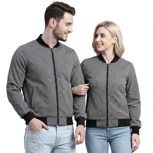 Blouson bomber unisexe à pois avec fermeture éclair, coupe classique, vêtement décontracté d'automne, finitions noires, matière polyester - Product Image 1
