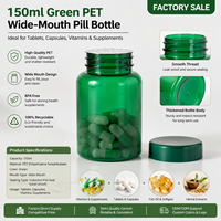 Prix Réduit – Flacon en Plastique Vierge de 150 ml, Forme Cylindrique, Vert, à Large Ouverture, pour Comprimés, Vitamines et Produits Pharmaceutiques