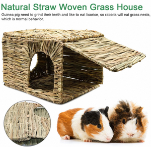 Casa de Paja Tejida a Mano, Plegable, para Animales Pequeños como Conejos, Cobayas, Chinchillas y Hurones, en Oferta - Product Image 6
