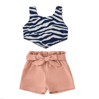 Ensembles de Vêtements d'Été 2026 pour Filles – Tenues Décontractées 2 Pièces Tendance : Gilet Imprimé Rayures Zébrées Sans Manches et Short Uni – Ensemble Fille Enfant