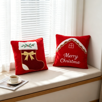 Sarung Bantal Natal Persegi Bordir Loop Stitch Dekorasi Ruangan Pesta Liburan Sarung Bantal Sofa Ruang Tamu