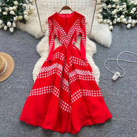 Robe longue plissée décontractée élégante de style coréen, grande taille, à manches longues et col rond