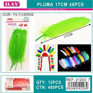 ขนนกประดิษฐ์ ILAN Pluma 17 ซม. สีเขียว 6 ชิ้น สำหรับงาน DIY ตกแต่ง - Product Image 3