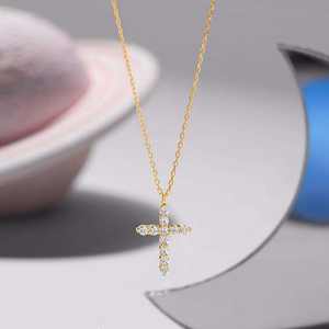 Dainty Simple 18K Gold Plated Micro-Inlaid Zircon Cross <b>Necklace</b> Hypoallergenic Women's Stainless Steel <b>Crystal</b> <b>Necklace</b> - Product Image 6