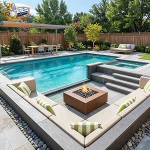 สระว่ายน้ำสำหรับครอบครัวขนาดใหญ่ 8x10 เมตร สระว่ายน้ำกลางแจ้งในสวนหลังบ้าน ทำจากไฟเบอร์กลาส FRP พร้อมอ่างจากุซซี่ในตัว - Product Image 3