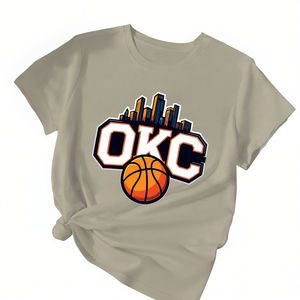 T-shirt décontracté à col rond pour femme avec motif graphique de basket-ball d'Oklahoma City (OKC) et impression par transfert thermique - Product Image 1