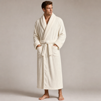 Peignoir de luxe long en flanelle douce et polaire gaufrée avec poignets, idéal pour l'hôtel, le spa, ou comme vêtement de nuit, couleur personnalisable OEM