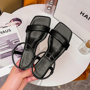 Sandalias Planas de Punta Cuadrada para Mujer Lilyjia, de Cuero Genuino, Elegantes, Transpirables, con Tira Trasera, para Verano - Product Image 1