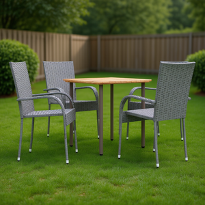 <b>Grey</b> Stackable Dining Set Acacia Wood Garden Furniture Outdoor 4 Seater Contemporary Style Steel <b>Frame</b> - Product Image 2