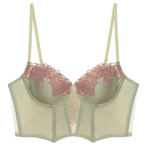 Haut corset <span class=keywords><strong>en</strong></span> satin premium à motif arête de poisson, broderie personnalisée, camisole à fleurs <span class=keywords><strong>en</strong></span> dentelle, streetwear décontracté, soutien-gorge vert élégant, lingerie sexy - Product Image 1