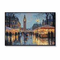 Tableau mural LED lumineux Scène de ville nocturne Cadre flottant Alimenté par piles Décoration murale pour salon Hôtel Cadeau de Noël