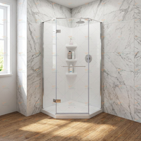 Cabine de douche d'angle moderne en verre dépoli sans cadre avec base en ABS, charnière à bande magnétique noir mat pour usage domestique, salle de sport ou appartement
