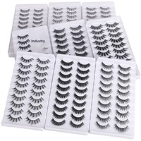 Lot de 10 paires de faux cils en vison synthétique, style européen et américain, tige noire, 3D, épais, naturels, effet démoniaque, allongeants, pour l'exportation