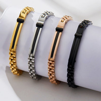 Gelang Jam Tangan MECYLIFE Custom Laser Text Name Bar, Desainer Fashion, Baja Anti Karat Lapis Emas 18K, Gelang Jam Tangan Bermerek