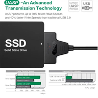 Câble adaptateur USB 3.0 vers SATA 2.0 Easy Drive, adaptateur de disque dur externe USB 3.0 vers SATA III pour disque dur HDD/SSD 2,5 pouces