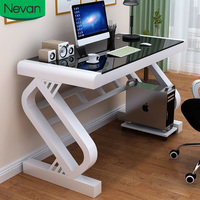 Muebles de Oficina Modernos para el Hogar, Precio al por Mayor, Escritorio de Computadora Cuadrado Personalizado con Tapa de Vidrio Negra y Soporte para Teclado