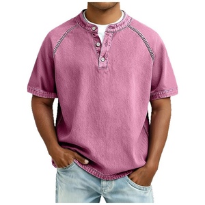 Polo de Manga Corta para <span class=keywords><strong>Hombre</strong></span>, Estilo Vintage, Cuello Henley, Estampado, Corte Holgado, Informal, Transpirable, para Verano - Product Image 4