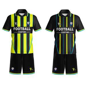 Maillot de football vert avec logo personnalisé Uniforme de football à sublimation avec maillot de football à rayures polo - Product Image 2
