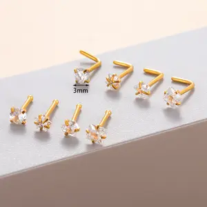 European American Fashion Jewelry Stainless Steel 3MM Nose Nail with Five-Pointed Star Square Zircon Puncture Piercing Jewelry