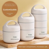 Edelstahl Mikrowellengeeignete Tragbare Stapelbare Lunchbox Isolierte Thermoskanne für Studenten 304 Edelstahl Lebensmittelechtes PP